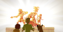 Shaggy Velma and Scooby at the Statue of the Hunters of Secrets