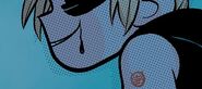 Un primer plano del tatuaje del demonio Oni Press de Roxie.