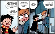 Wallace forces Scott on to a coach at the station to cleanse his mind before fighting Gideon in Volume 6.