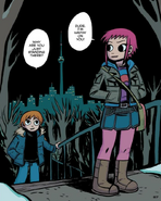 Scott and Ramona meet at the top of the stairwell at the park in Volume 1.
