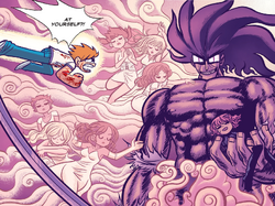 Scott, fighting Gideon's monstrous, god-like form inside Ramona's head.