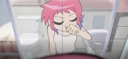 Ramona brushing her teeth, as she overhears Scott's request for another date.