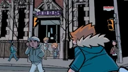 Scott charges towards the entrance of the Chaos Theatre.