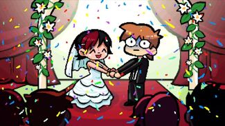 It was their wedding day! Knives looked lovely in her gown. All of Scott's friends were there to see... Scott was very confused... (Knives ending in the Video Game)