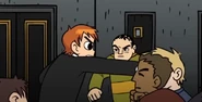 Scott fighting the Benvie Boys in Scott Pilgrim vs. the Animation.