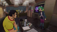 Ramona interrogates Lucas in his trailer in Scott Pilgrim Takes Off.