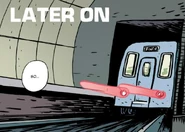 A subway train heading to Finch at the end of Volume 1.