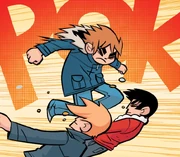 Scott knees the Twins the face after they kidnap Kim.