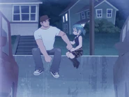 Ramona puts a plaster on Lucas after falling off the railing.