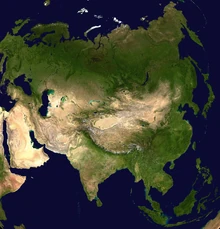 Satellite imagery of Asia.