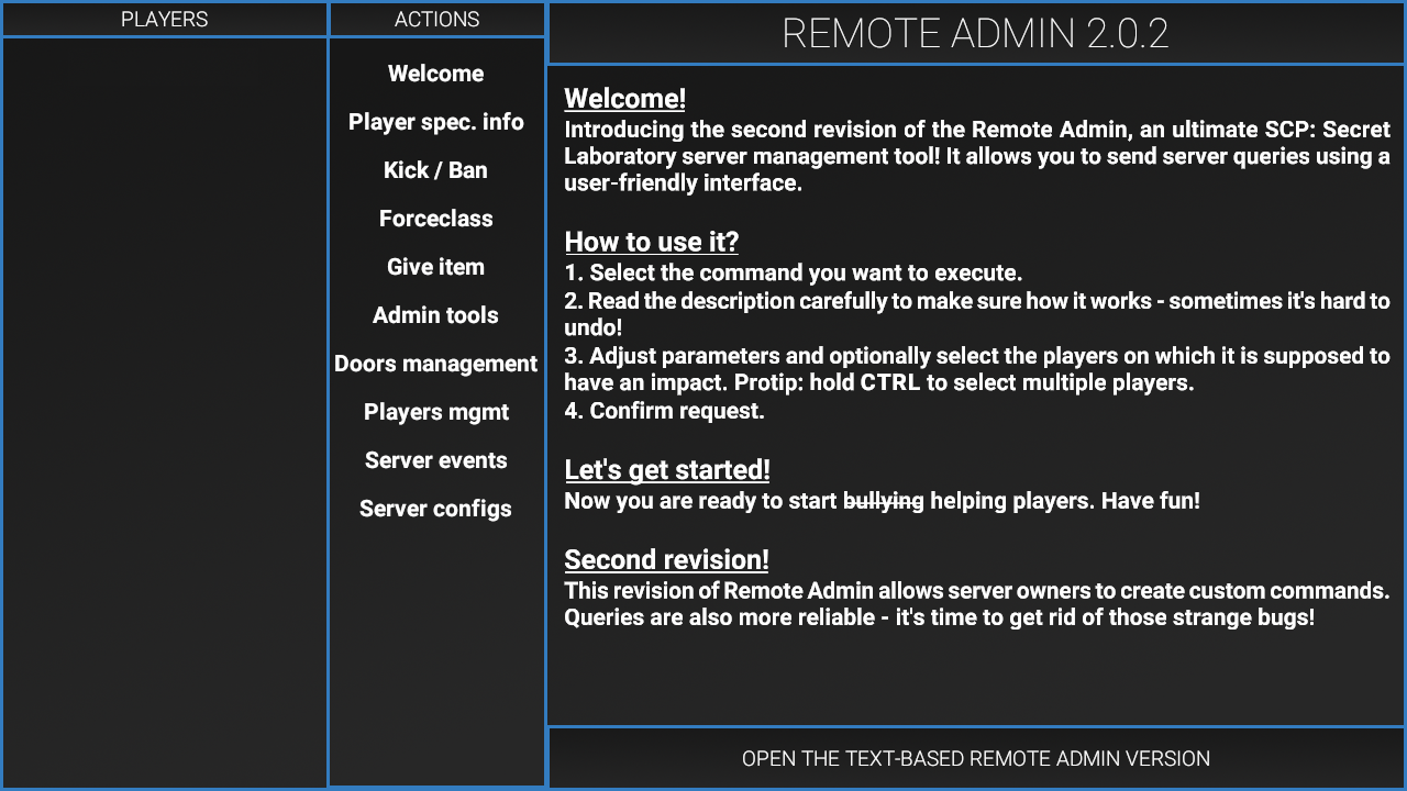 Admin Panel Scp Secret Laboratory Official Wiki Fandom - admin commands roblox list weapons