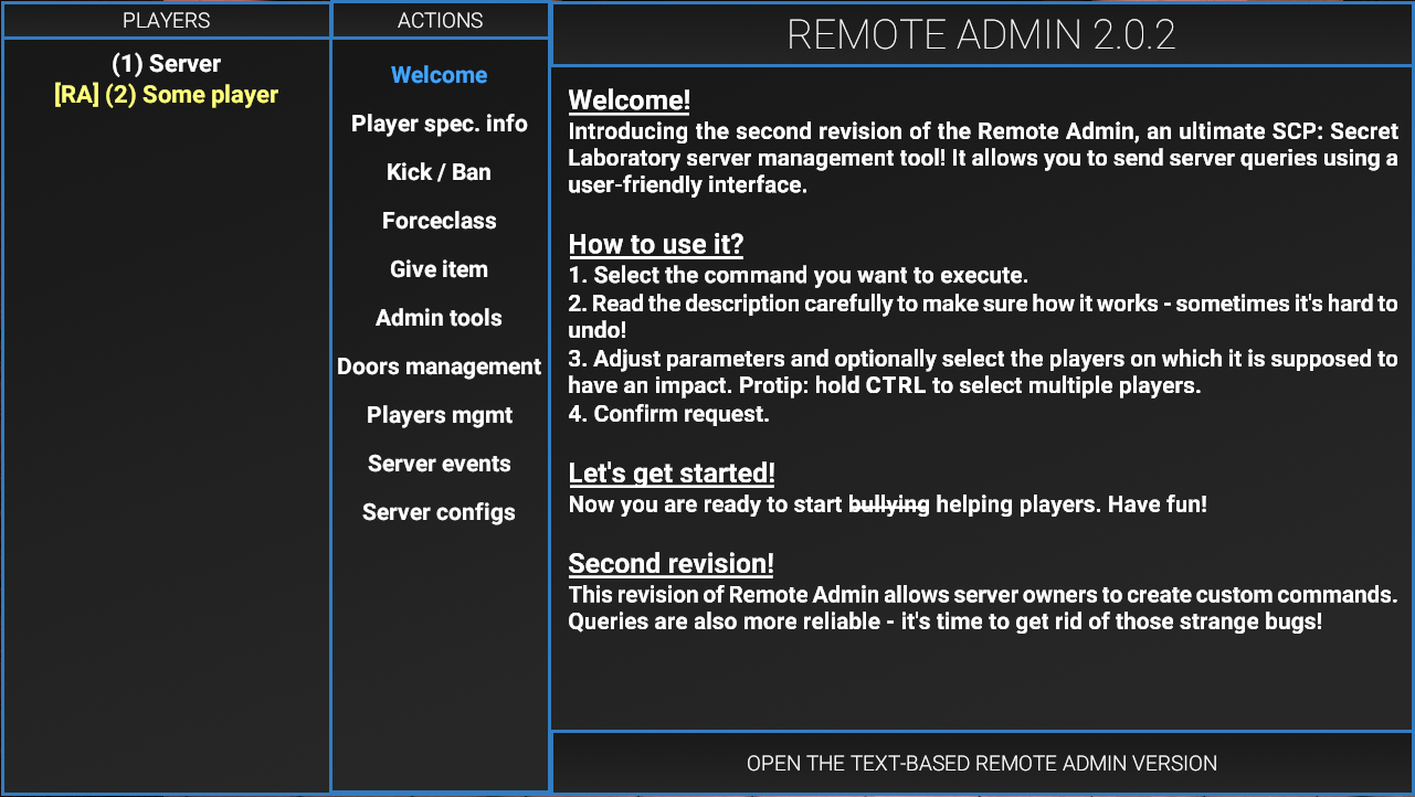 Scp sl server. Админ панель SCP SL. Remote admin SCP. Ремоут админ панель SCP. Админ панель в SCP Secret Laboratory.