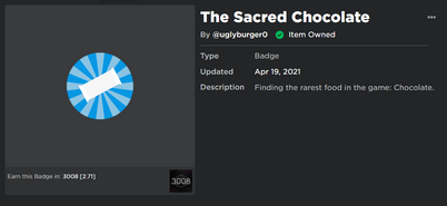 When a player gets "The Sacred Chocolate" badge