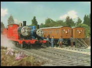 James boasts to Thomas, Annie, and Clarabel