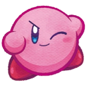 Kirby Mass Attack artwork of Kirby pointing and winking