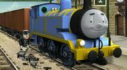 Sir Topham Hatt with Thomas in the MAD sketch, Thomas the Unstoppable Tank Engine