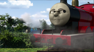 James is angry and about to scolds Thomas for passing him in Flash Bang Wollop!