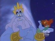 Iago as Ariel with Genie as King Triton