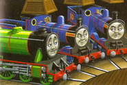 Donald and Douglas with their blue paint in The Railway Series