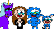 Plaqueo, Fuzzy, Lilly, and Giant Princess Lady Unicorn are crying and happy saying AWESOME!