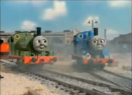 Thomas is cross with Percy in Thomas, Percy and the Dragon