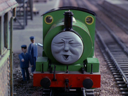 Percy shuts his eyes before Gordon nearly crashes into him