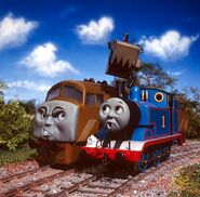 Promotional picture of Thomas with Diesel 10 for Thomas and the Magic Railroad