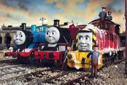 Thomas at the washdown with his friends, Arthur and Salty