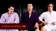 Glen Powell, Nick Jonas & Diego Boneta as Scream Kings