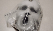 The mask in an evidence bag at the police station.