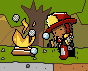 A fireman spawning a fire extinguisher on Super Scribblenauts.