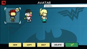 The menu used to choose and edit your avatar.