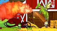 A wizard riding a dragon fighting a kraken in Scribblenauts Unlimited.