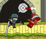 A ninja creating a katana during a fight against a pirate.