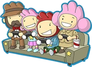 Lily playing video games with Maxwell, Edgar, and Julie.