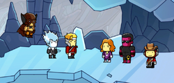 Scribblenauts Unmasked Flying Fox, Spark, Centrix, Plastique, and Freight Train.png