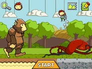 A kraken fighting a giant big foot in Scribblenauts Remix.