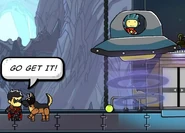 Doppelganger riding on UFO through tennis ball.