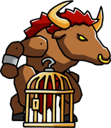 A birdcage wielding a Minotaur with the Roomy adjective.