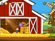 Lily in the barn being frightened by a cockatrice