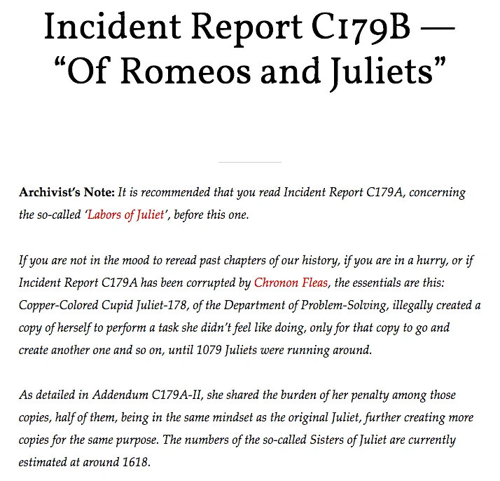 Incident Report C179B — “Of Romeos and Juliets” Scrooge McDuck Wikia