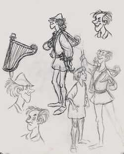 Milt Kahl's closely book-based sketches of a younger Fflewddur Fflam's head.