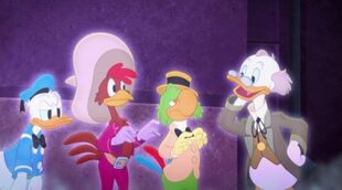 The Caballeros (glowing) chatting with what appears to be Clinton Coot ]