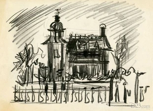 Ken Anderson's initial sketch of the “Haunted House”.