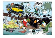 The second part of the story, a splash panel that appears to take place in the middle of a chaotic chase scene.