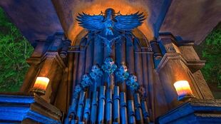 The Raven on the Composer's Tomb in the Walt Disney World Haunted Mansion's "scenic tour" queue.