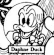 Daphne Duck as she appears in Mark Worden's Duck Family Tree. This design would serve as inspiration for Don Rosa's rendition of Lulubelle Loon.