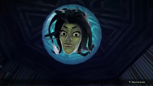 Madame Leota's introduction in the Haunted Mansion Cutscenes.