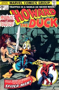 A more overtly Donald-like portrayal of Howard on the cover of the original Howard the Duck #1.