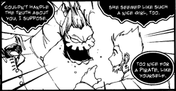 Captain Randall Pace and his newly-recovered head taunt the reformed  (in ).